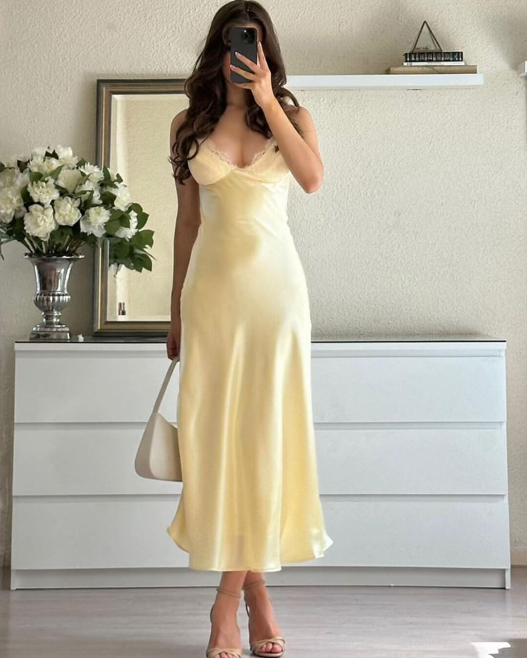 Margot Satin Lace Midi Dress