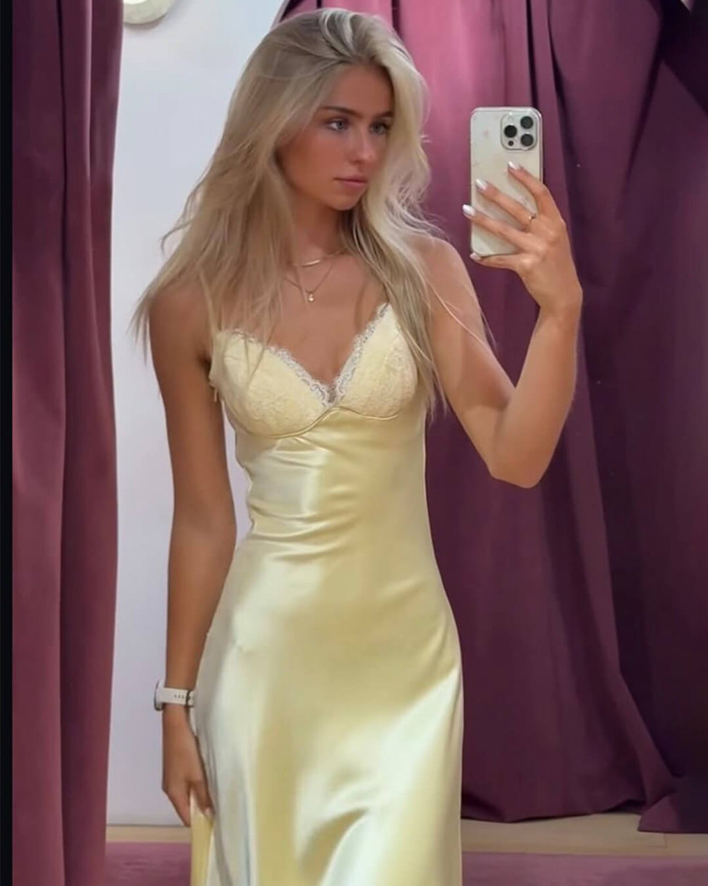 Margot Satin Lace Midi Dress