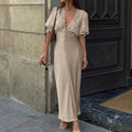 Sophia Puff Sleeve Lace-Up Maxi Dress