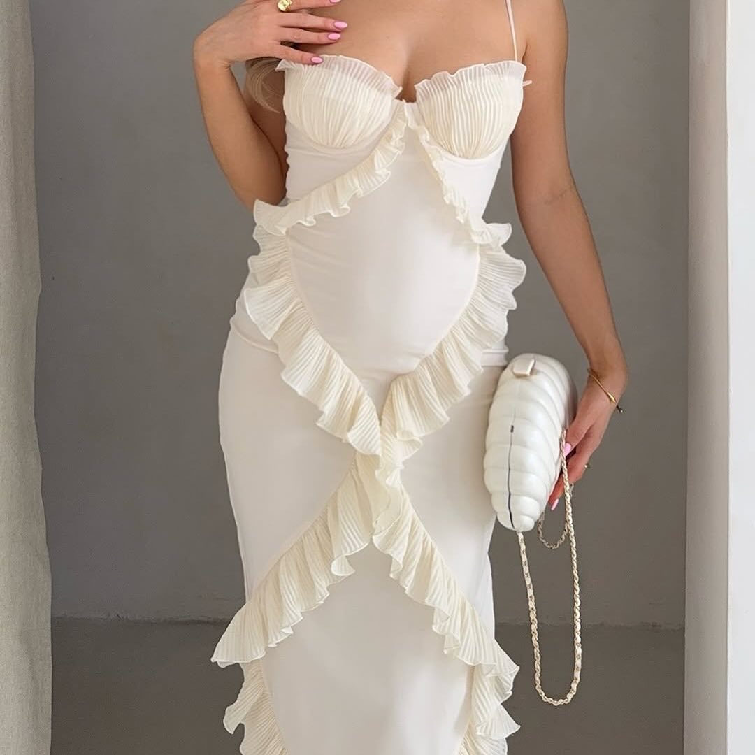 Helen Lace Ruffle Maxi Dress