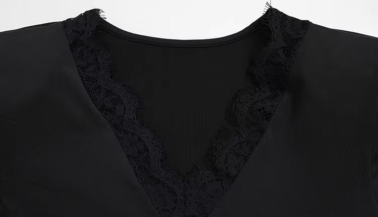 Nora Lace Trim Slim Long Sleeve Mini Dress