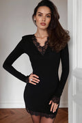 Nora Lace Trim Slim Long Sleeve Mini Dress