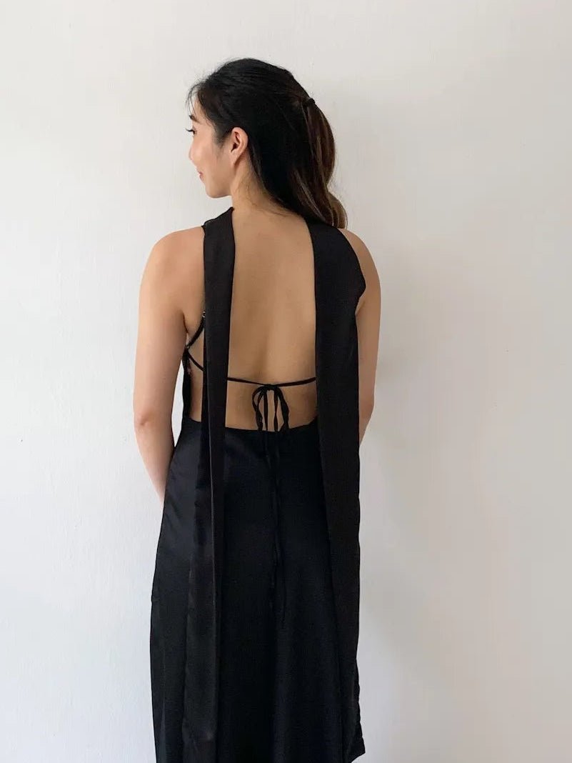 Bianca Satin Maxi Dress with Scarf