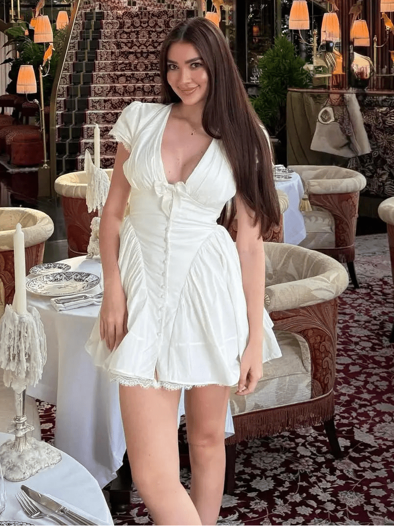 Mia Bow V-Neck Mini Dress