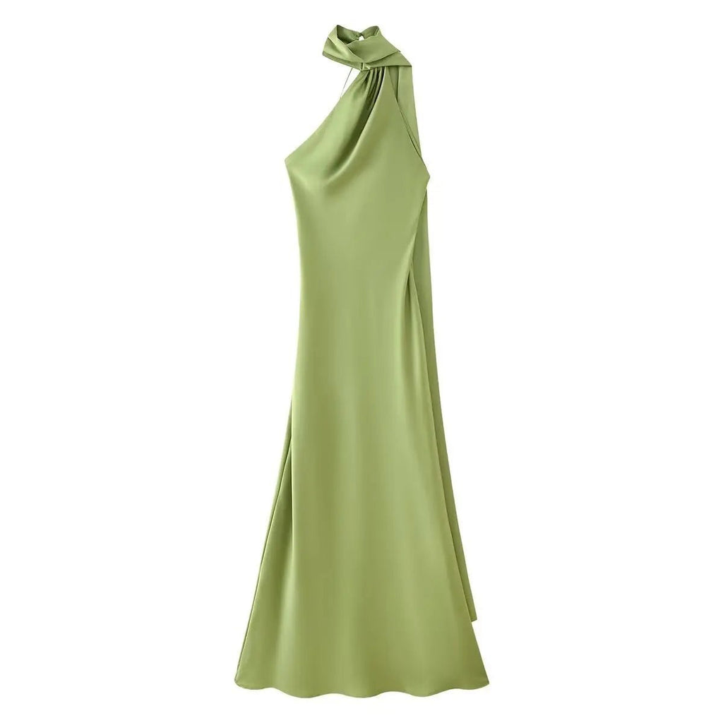 Beatrice Halter Backless Silk Satin Maxi Dress