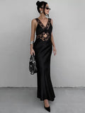 Nadia Deep V-Neck Lace Maxi Dress