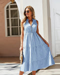 Bianca Striped V-Neck Sleeveless Shirt Dress