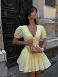 Nicole V-Neck Puff Sleeve Mini Dress