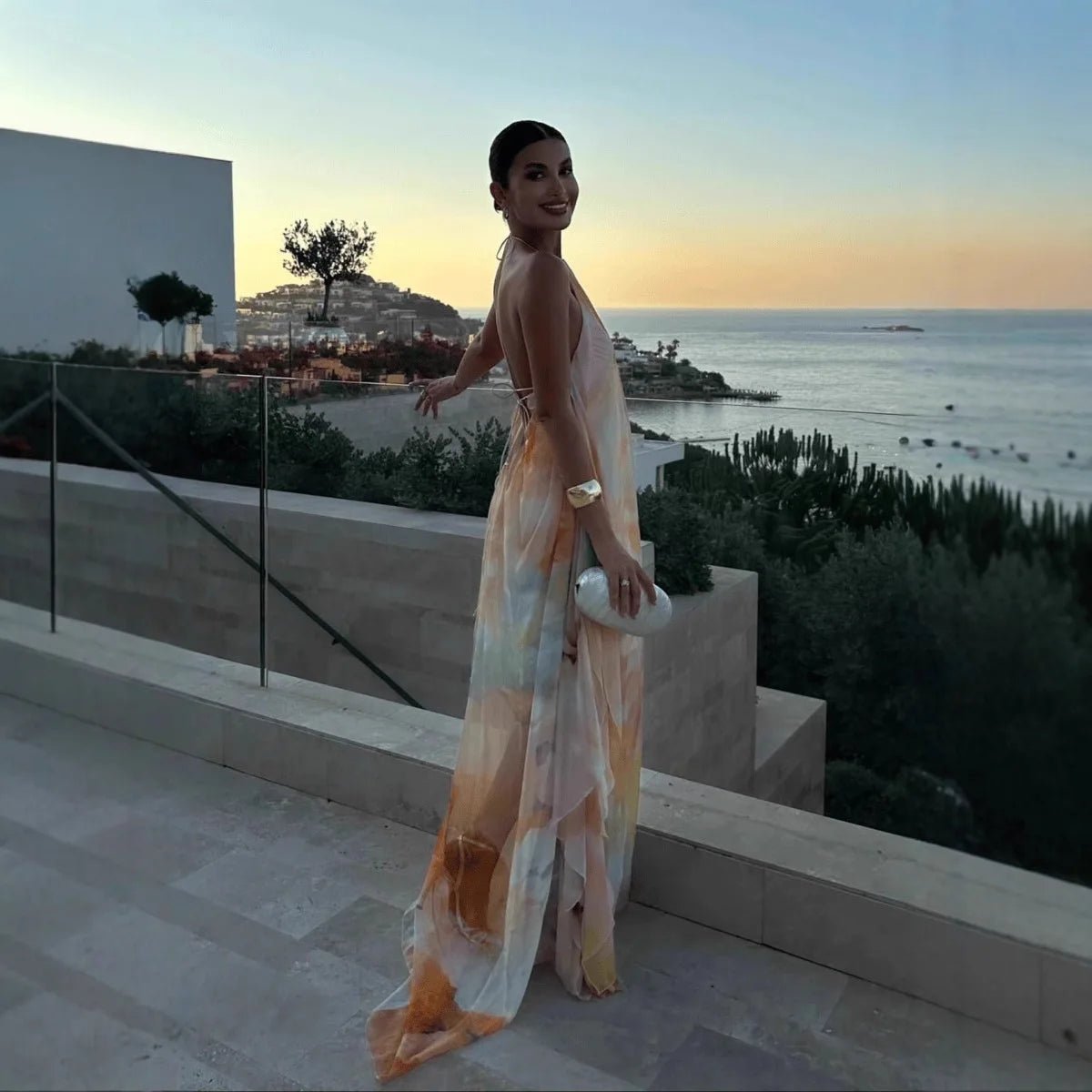 Sophia Halter Neck Lace-Up Maxi Dress