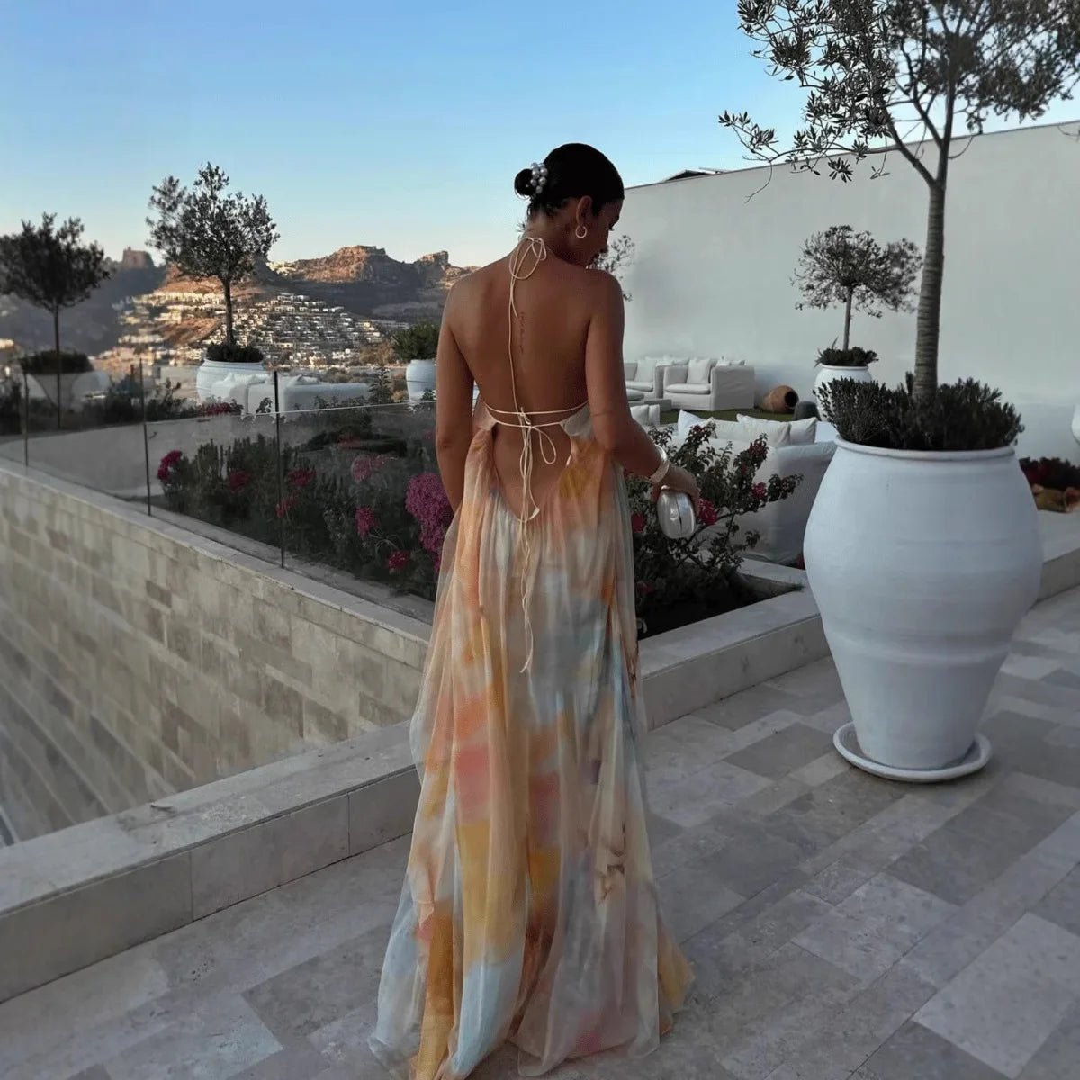 Sophia Halter Neck Lace-Up Maxi Dress