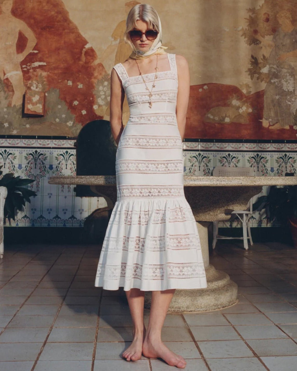 Laura Embroidered Lace Fishtail Dress