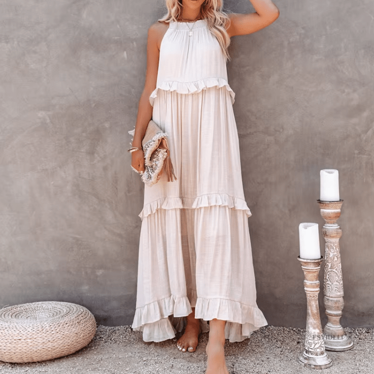 Celeste Ruffle Hem Beach Maxi Dress