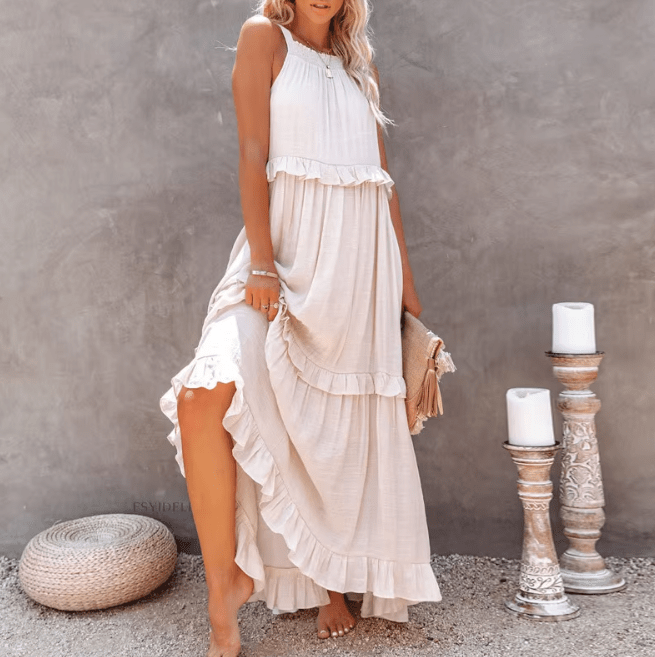 Celeste Ruffle Hem Beach Maxi Dress