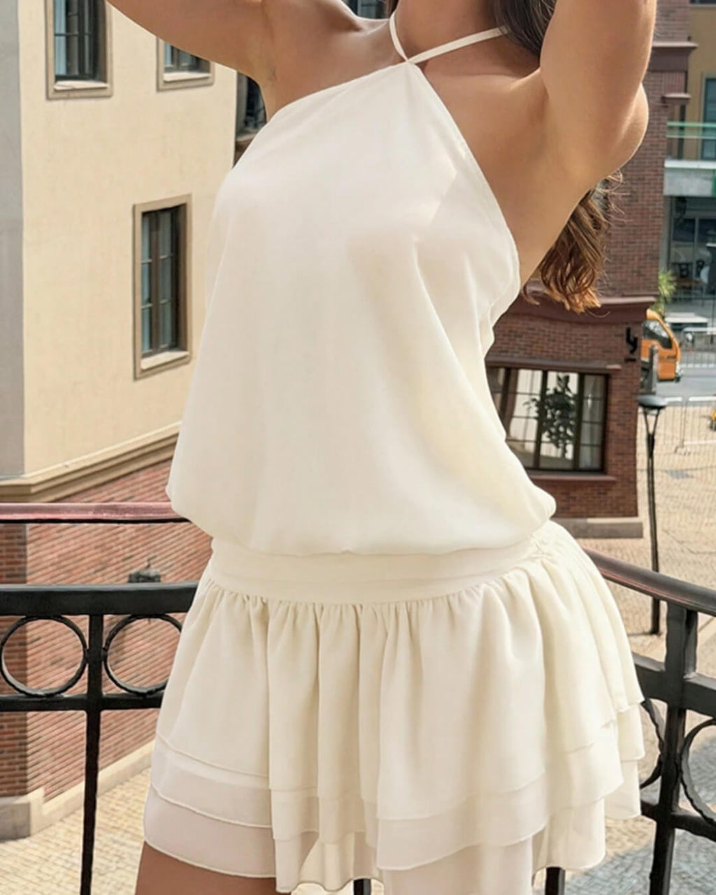 Floriana Open-Back Halter Mini Dress
