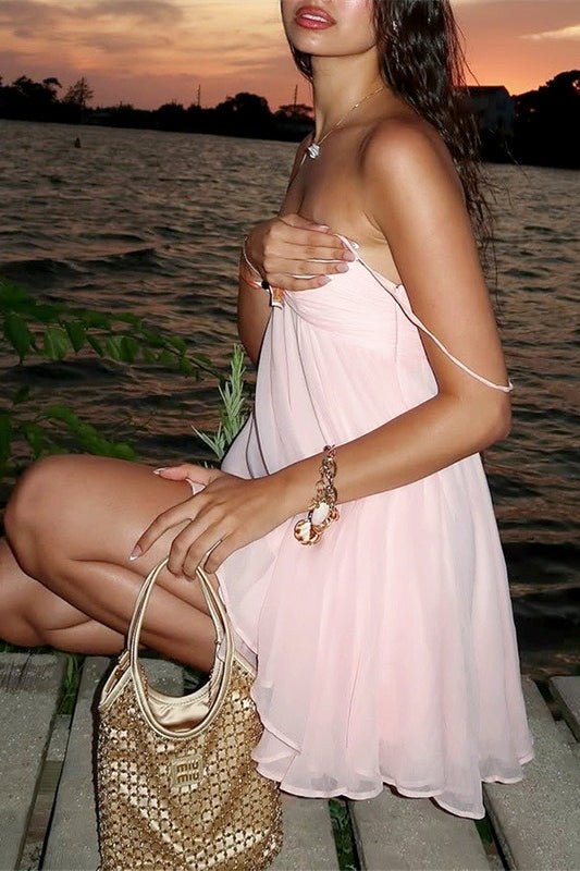 Mireille Off Shoulder Chiffon Mini Dress