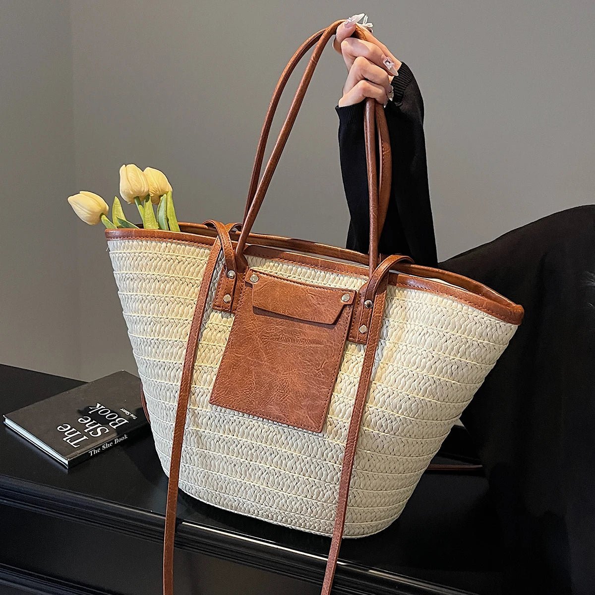 Beatrice Forest Woven Single-Shoulder Tote