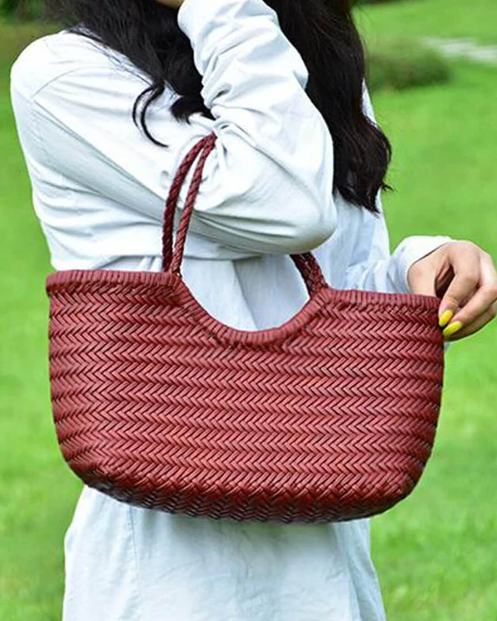 Bianca Handwoven Vegan Leather Tote Bag