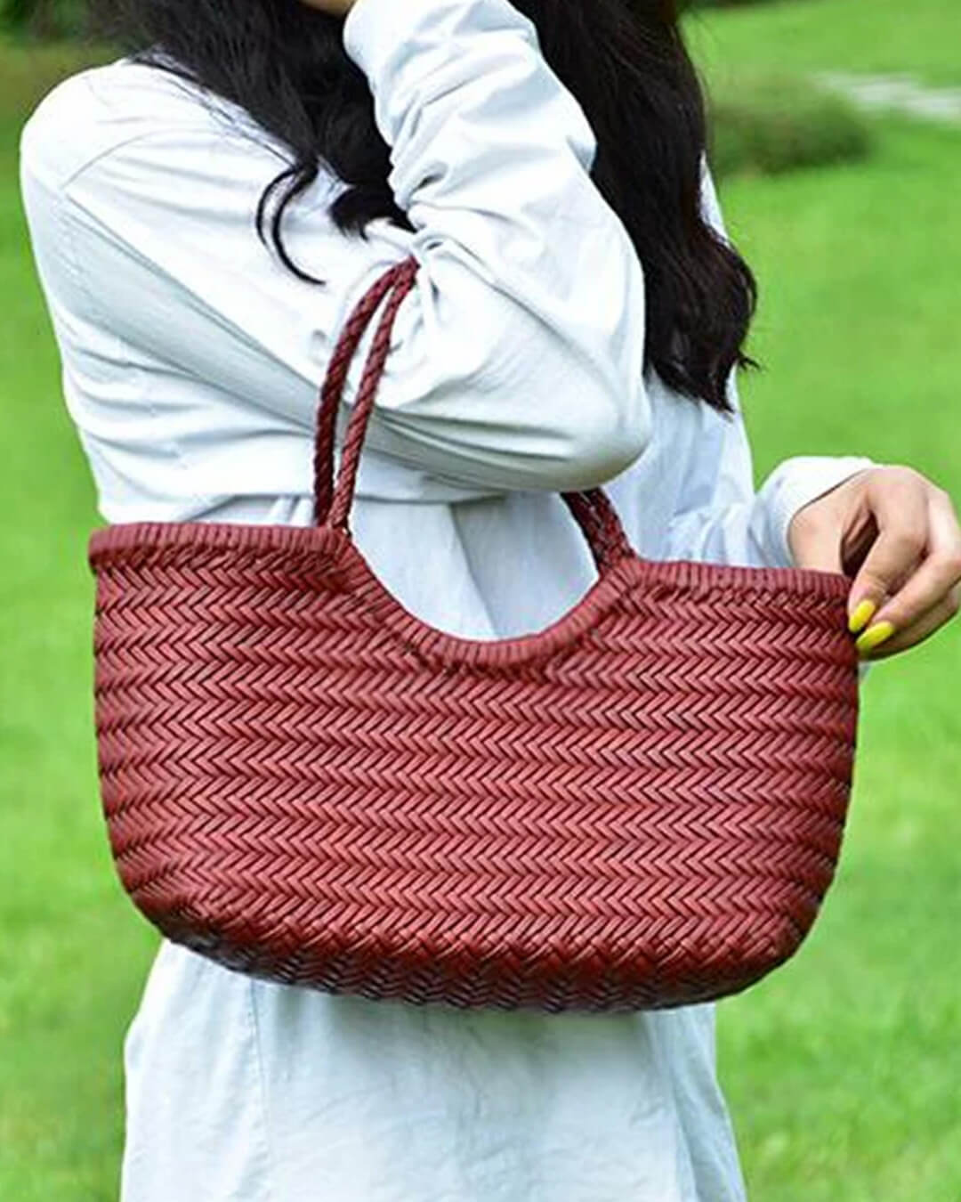 Bianca Handwoven Vegan Leather Tote Bag