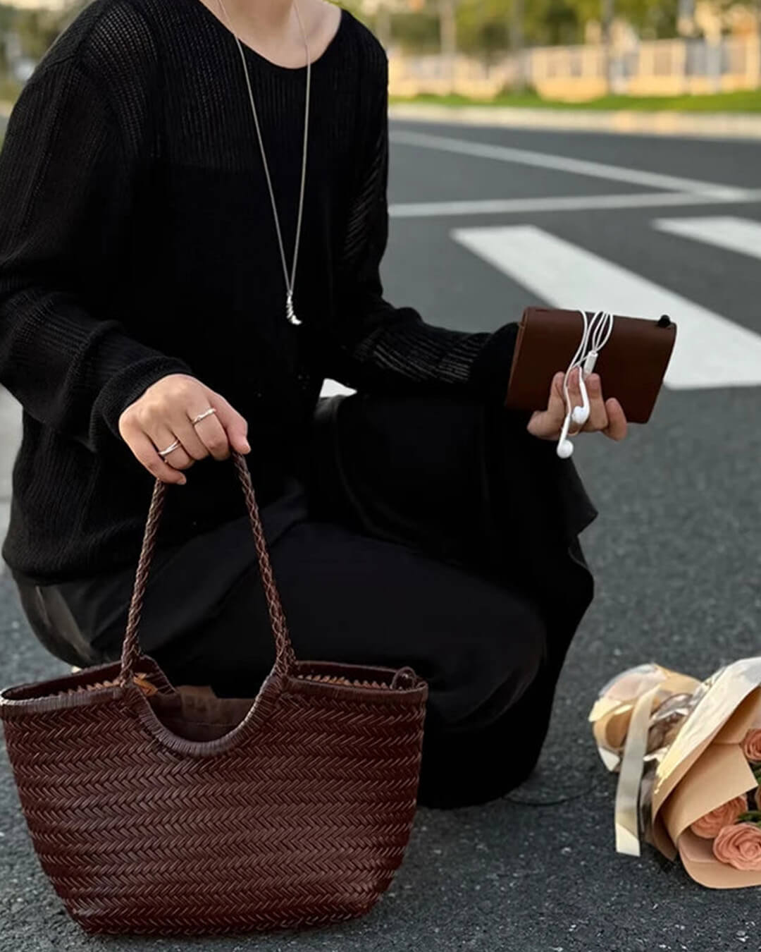 Bianca Handwoven Vegan Leather Tote Bag