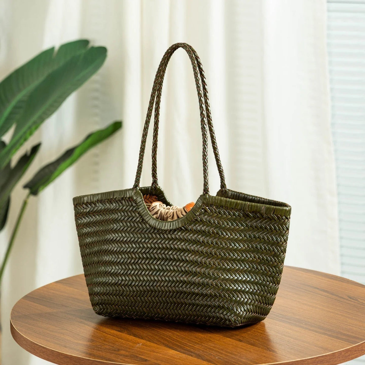 Bianca Handwoven Vegan Leather Tote Bag