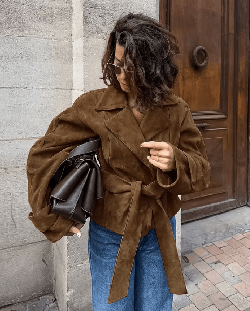 Ruth Faux Suede Belted Wrap Jacket