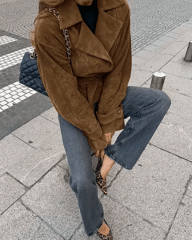Ruth Faux Suede Belted Wrap Jacket