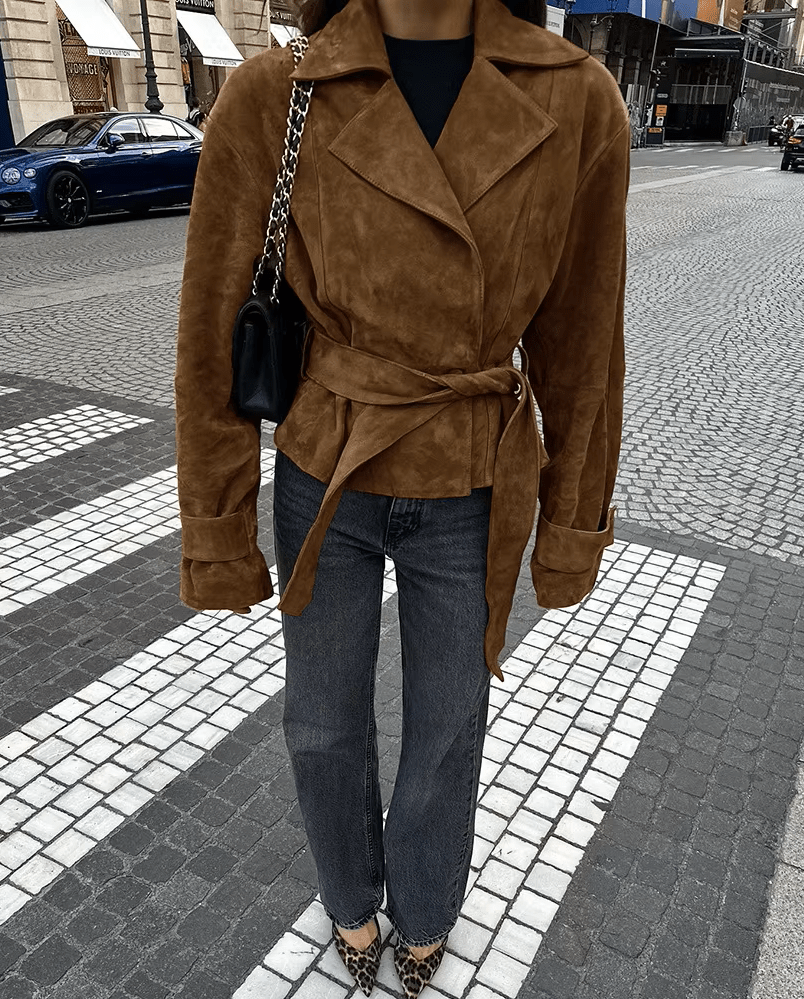 Ruth Faux Suede Belted Wrap Jacket