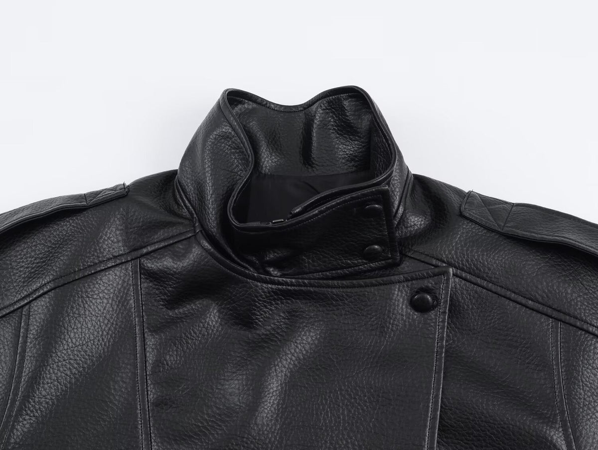 Carla Asymmetrical Vegan Leather Jacket