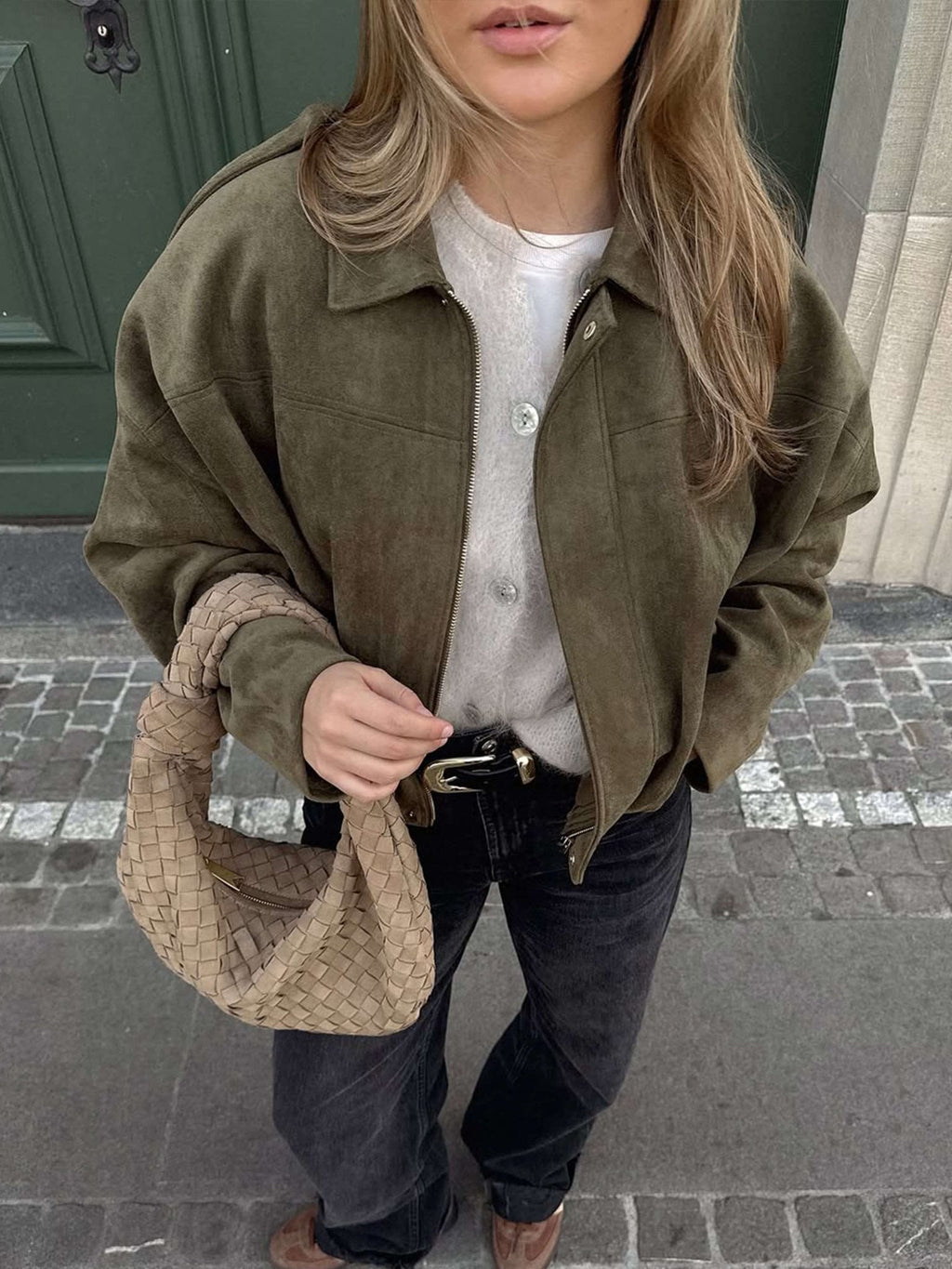 Katherine Faux Suede Bomber Jacket