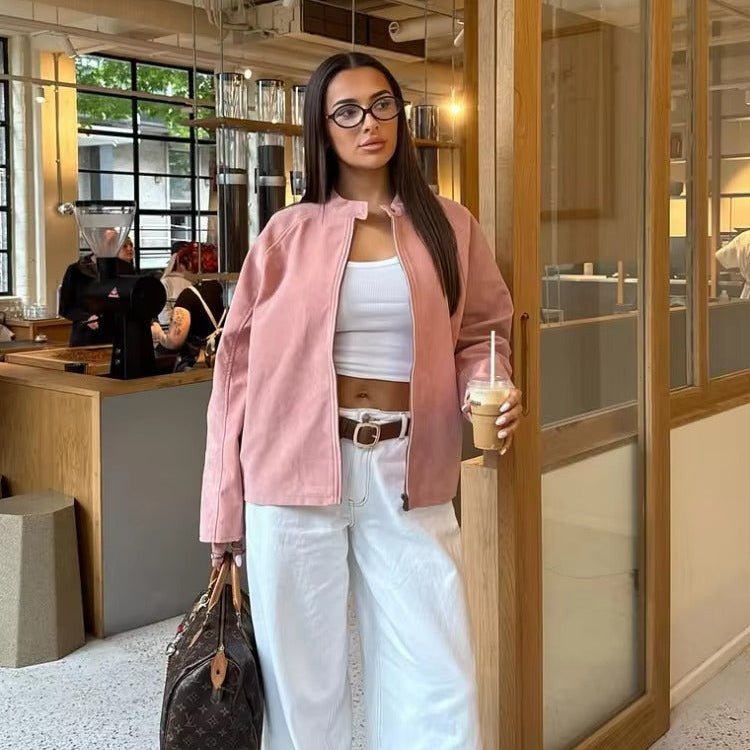 Queenie Faux Suede Bomber Jacket