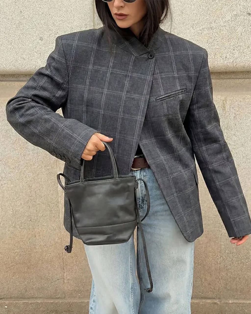 Aerona Plaid Stand Collar Blazer