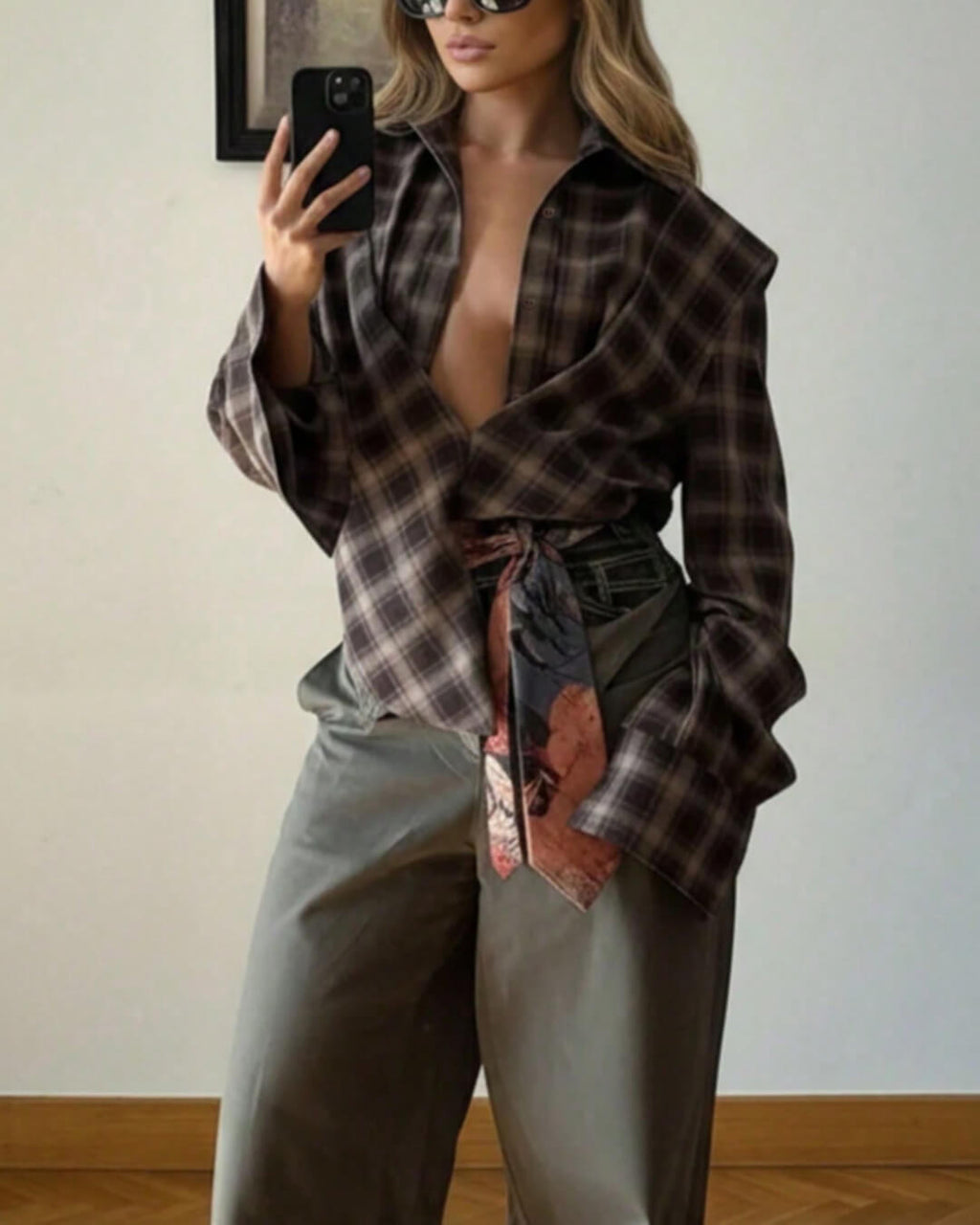Leah Plaid Cinched-Waist Polo