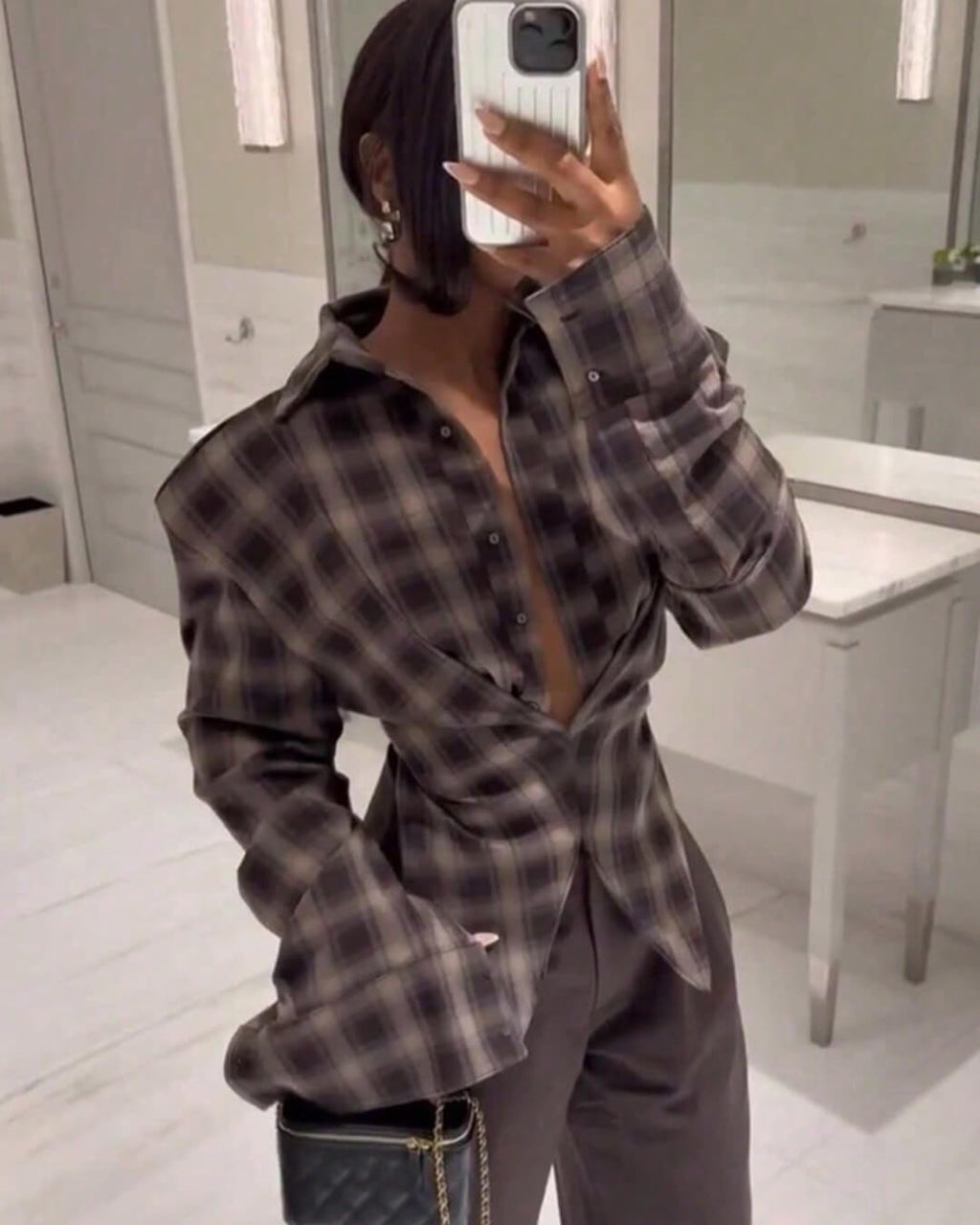 Leah Plaid Cinched-Waist Polo