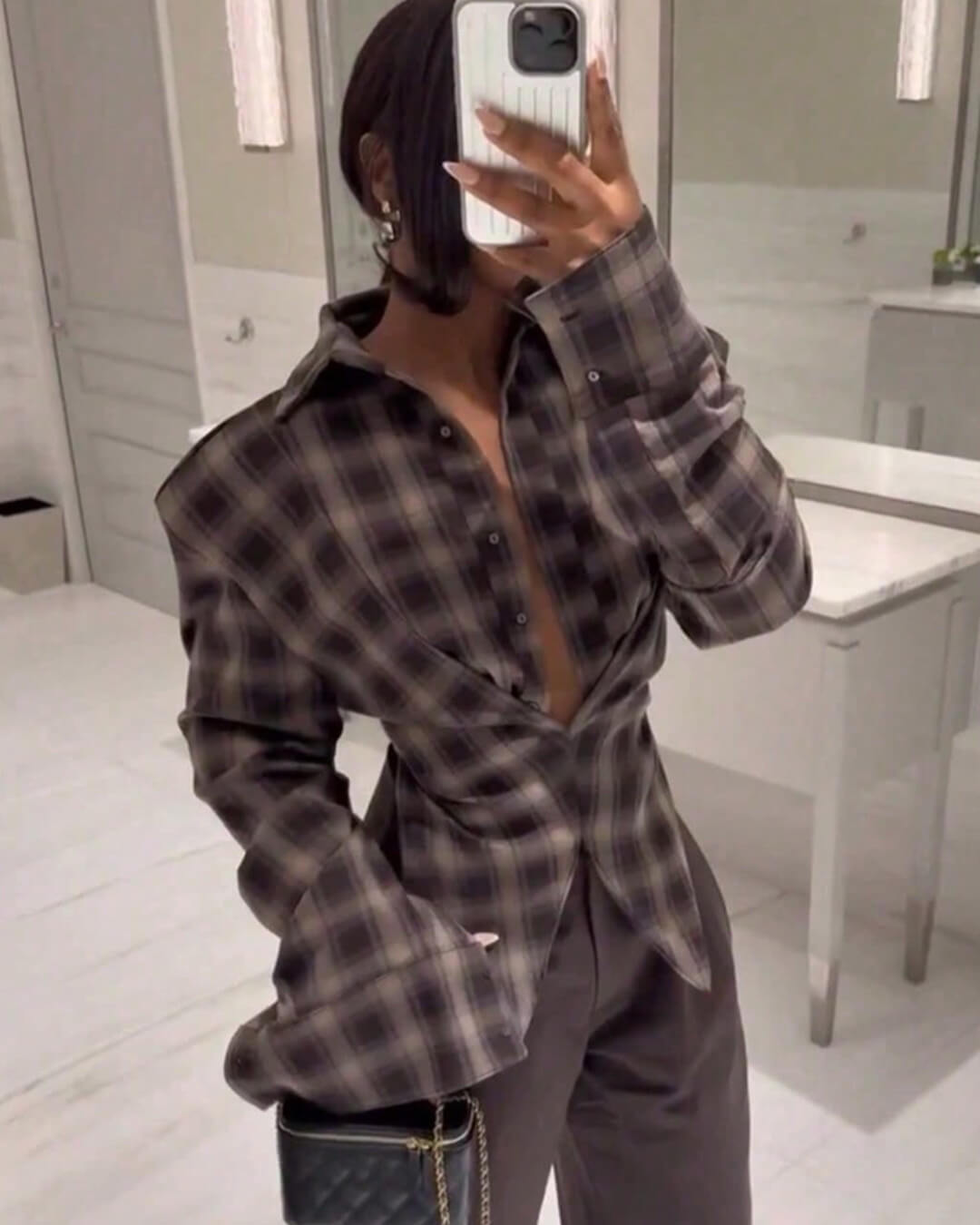 Leah Plaid Cinched-Waist Polo