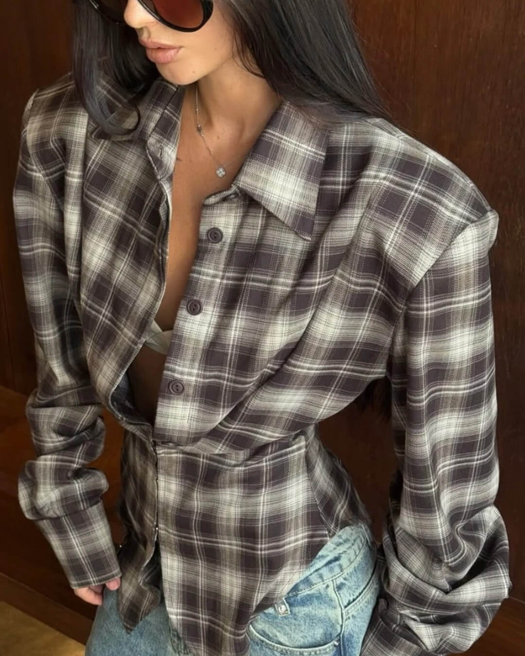 Leah Plaid Cinched-Waist Polo