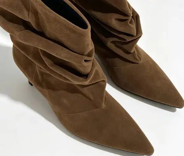 Amanda Faux Suede Ruched Ankle Boots