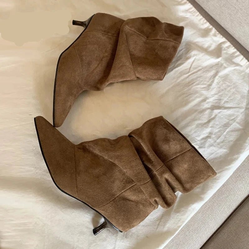 Amanda Faux Suede Ruched Ankle Boots