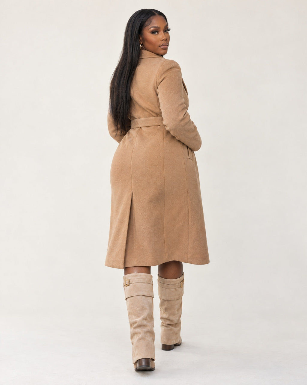 Anne Belt Buckle Knee High Faux Suede Boots