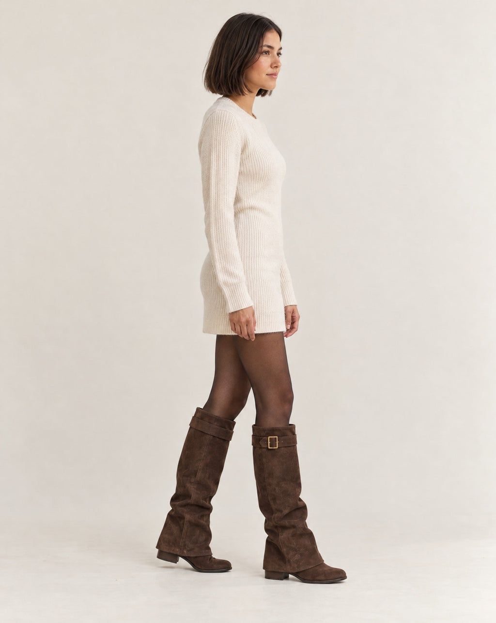 Anne Belt Buckle Knee High Faux Suede Boots