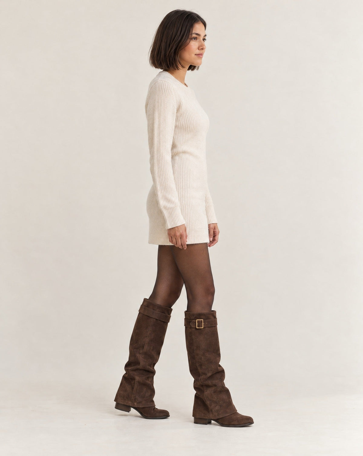 Anne Belt Buckle Knee High Faux Suede Boots