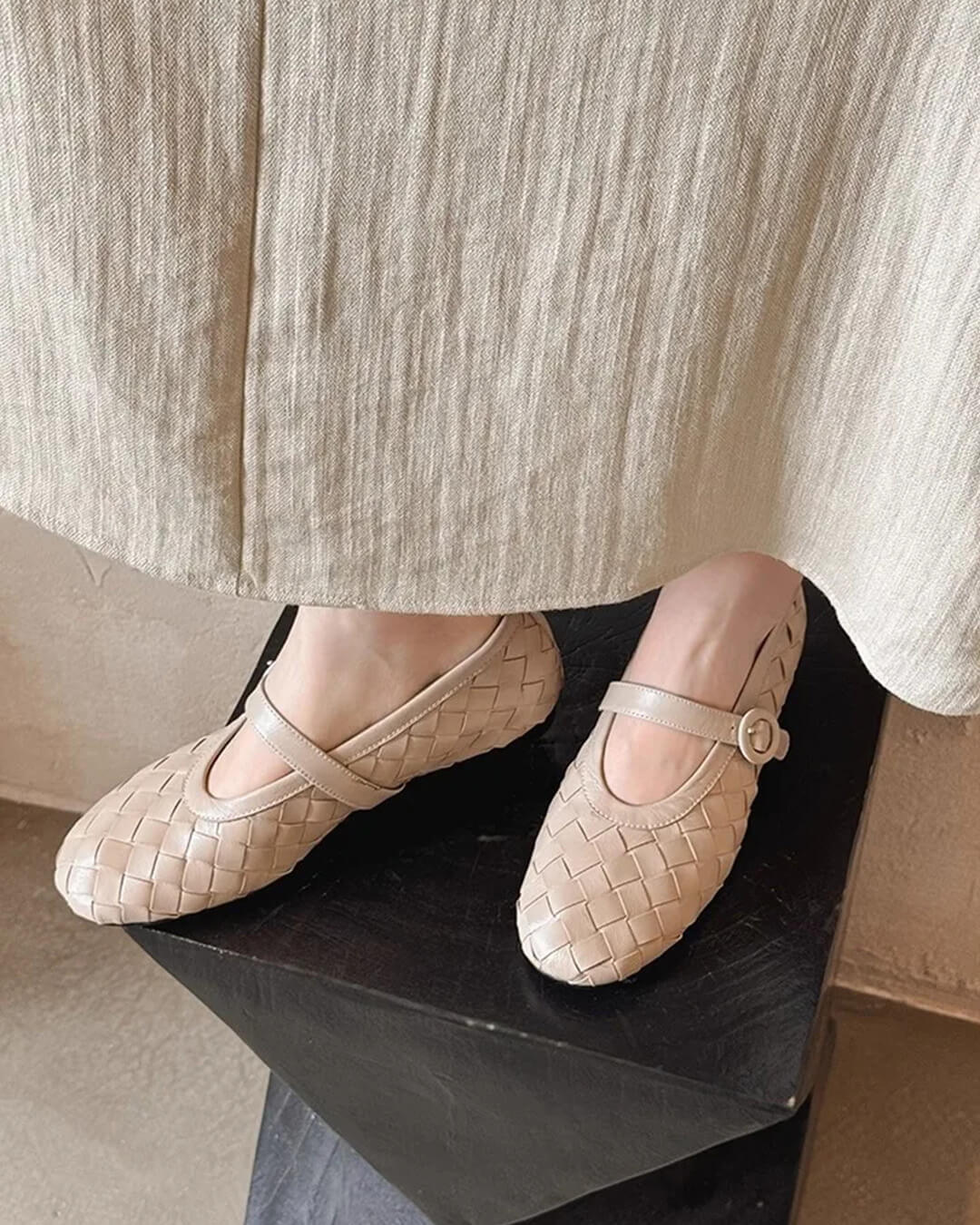 Lisbeth Woven Vegan Leather Flat Shoes