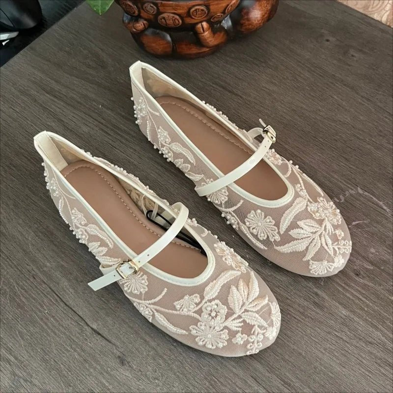 Sarah Beaded Mesh Ballet Flats