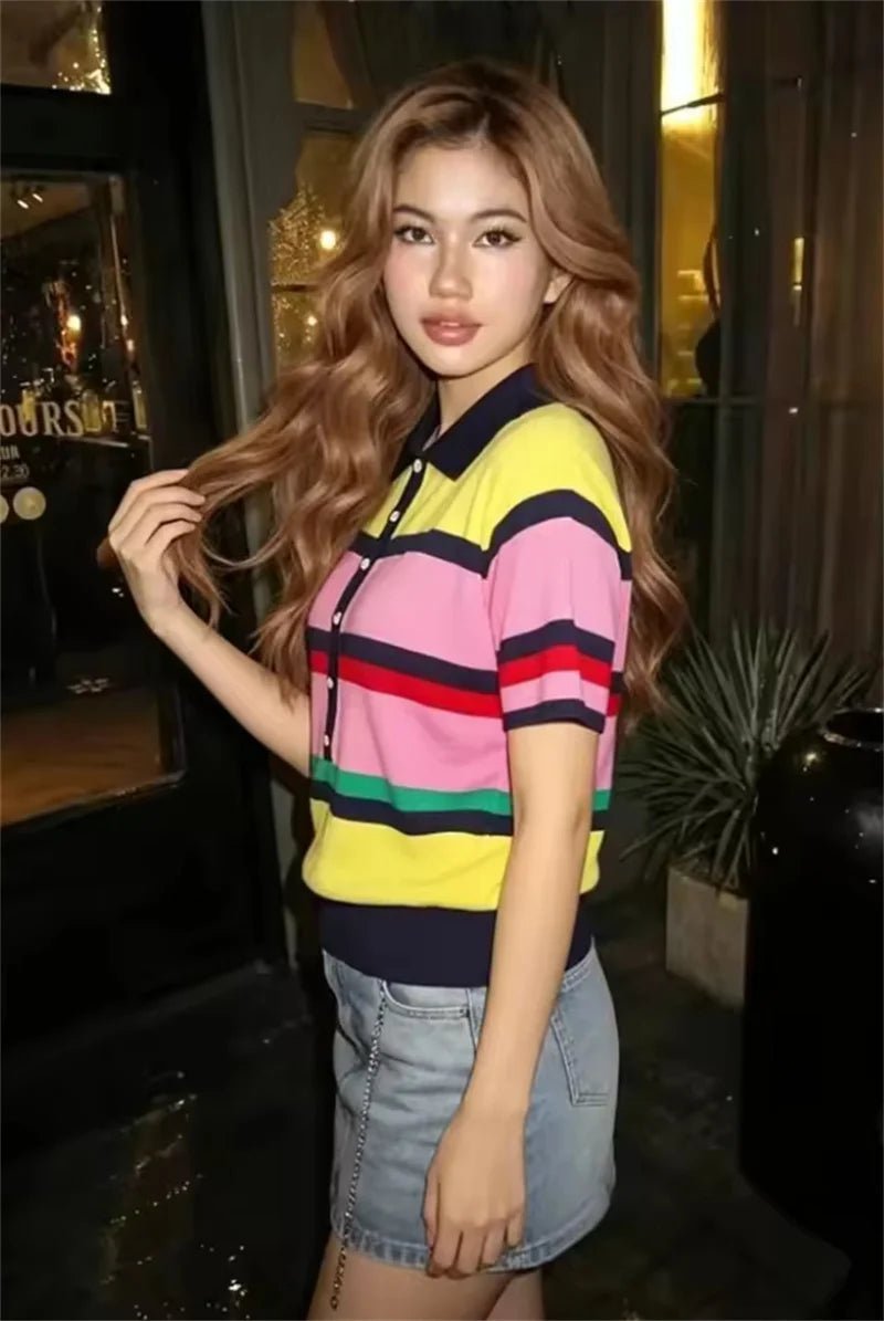Claudia Colorblock Polo Knit Top