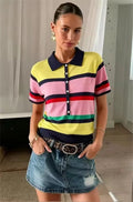 Claudia Colorblock Polo Knit Top