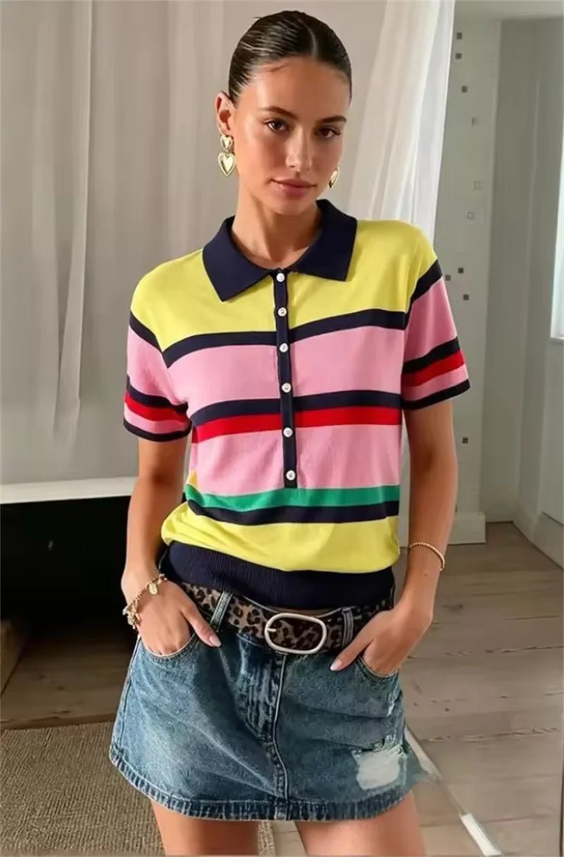 Claudia Colorblock Polo Knit Top