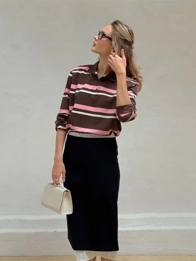 Layla Striped Polo Long Sleeve Top