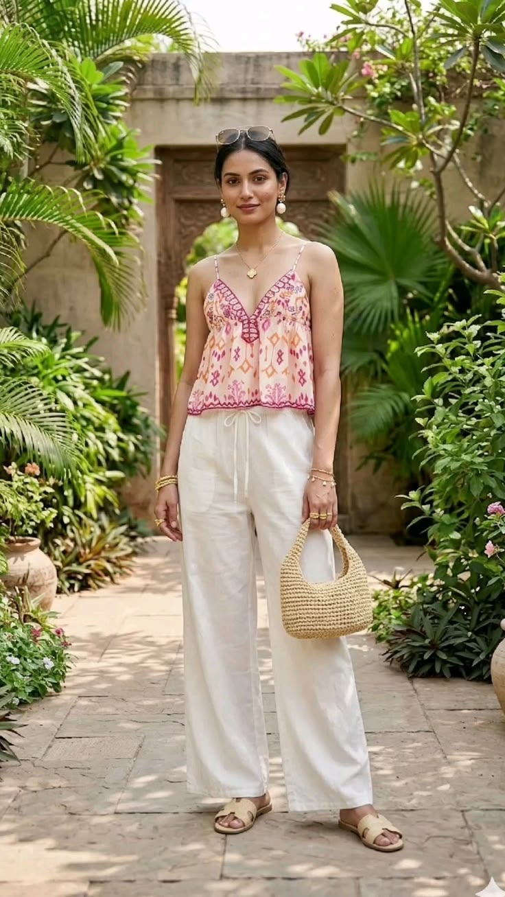 Agrafena Embroidered Boho Tassel Tie Cami Top