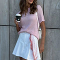 Adeline Hollow Out Knit Polo Blouse