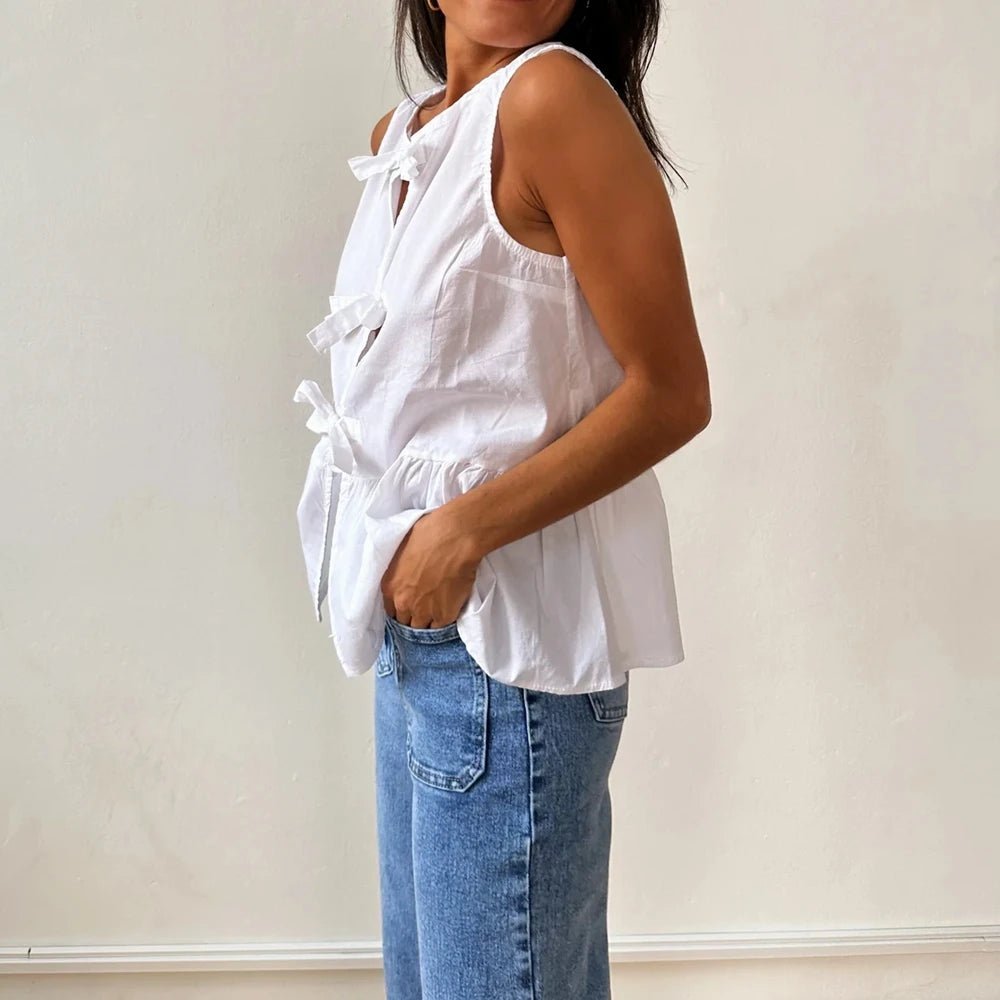 Bianca Bow-Tie Peplum Tank Top