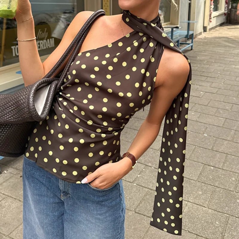 Brielle Polka Dot Halter Neck Blouse